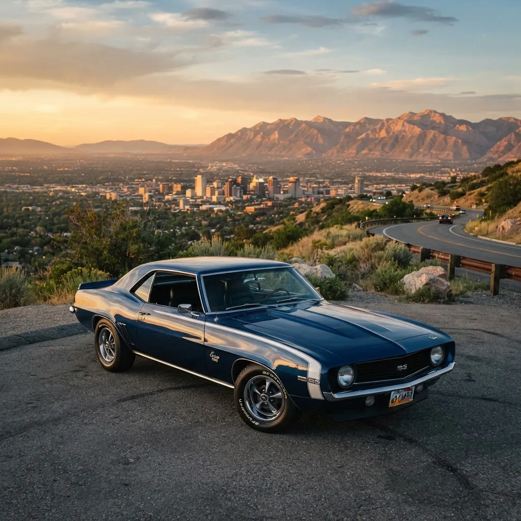 Salt Lake City car scene at golden hour